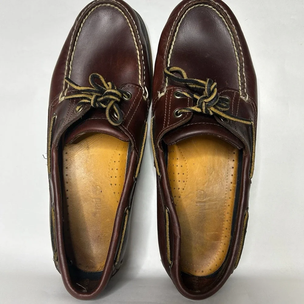 Timberland Men's Classic 2-Eye‎ Boat Shoes, Size 11 Rootbeer Brown Leather